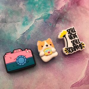 Shoe Charm Set Camera Handmade Corgi Floral Quote